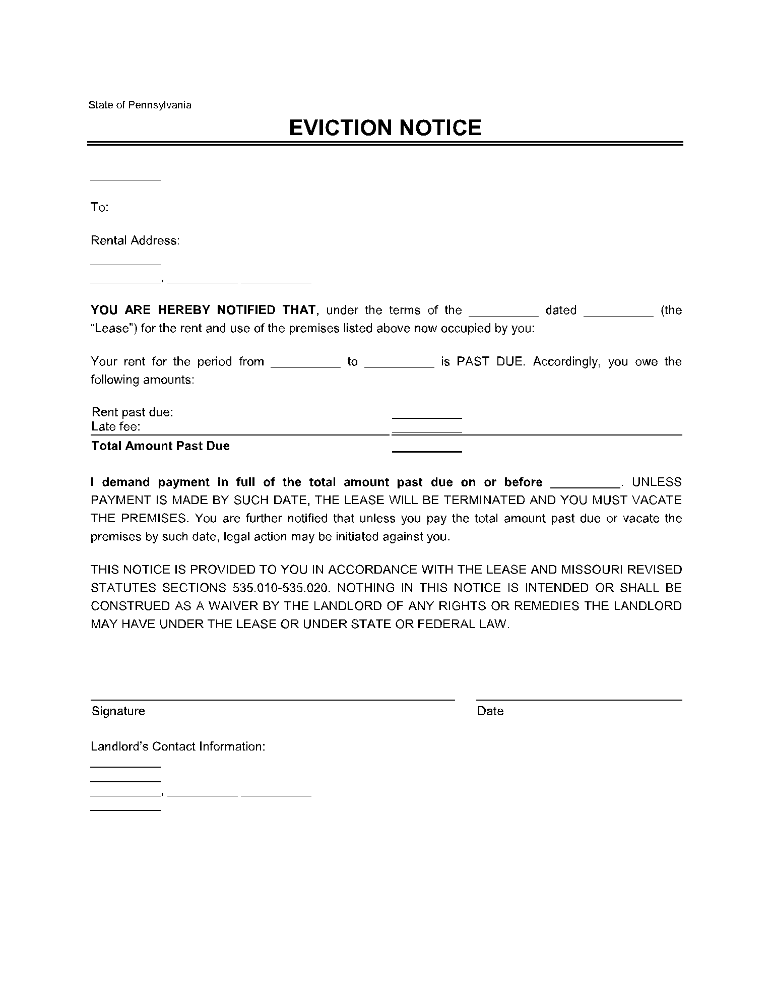 Pennsylvania Eviction Notice 1