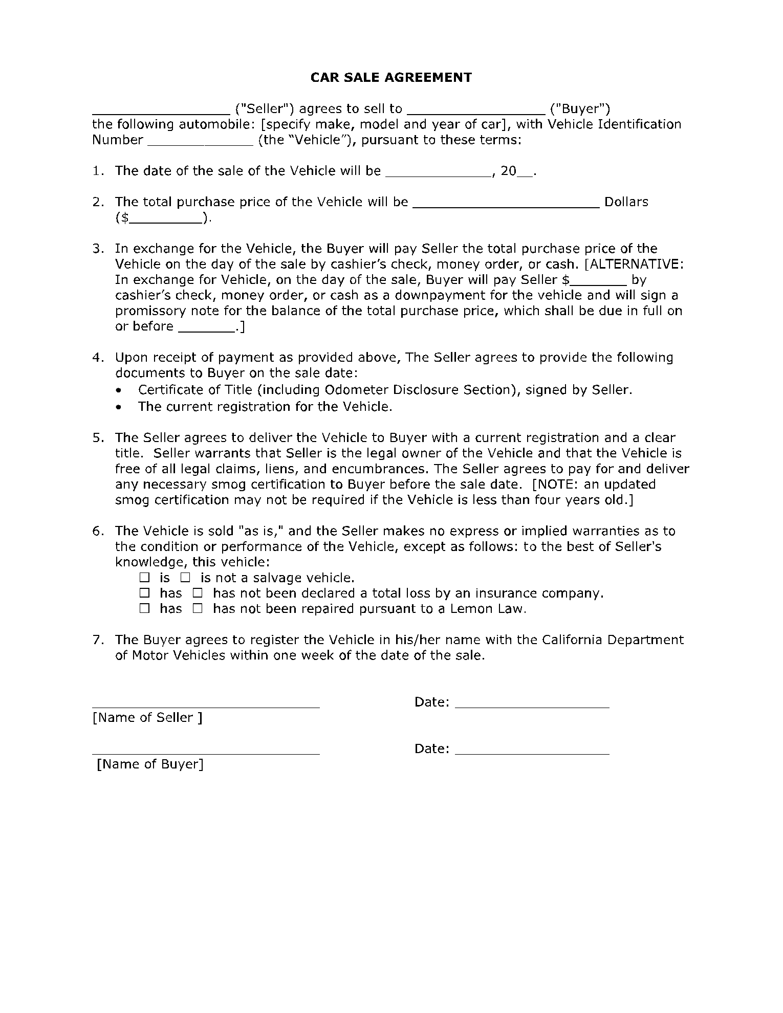 Punto Muerto Asco Ba o Sample Contract For Selling A Car Estereotipo 