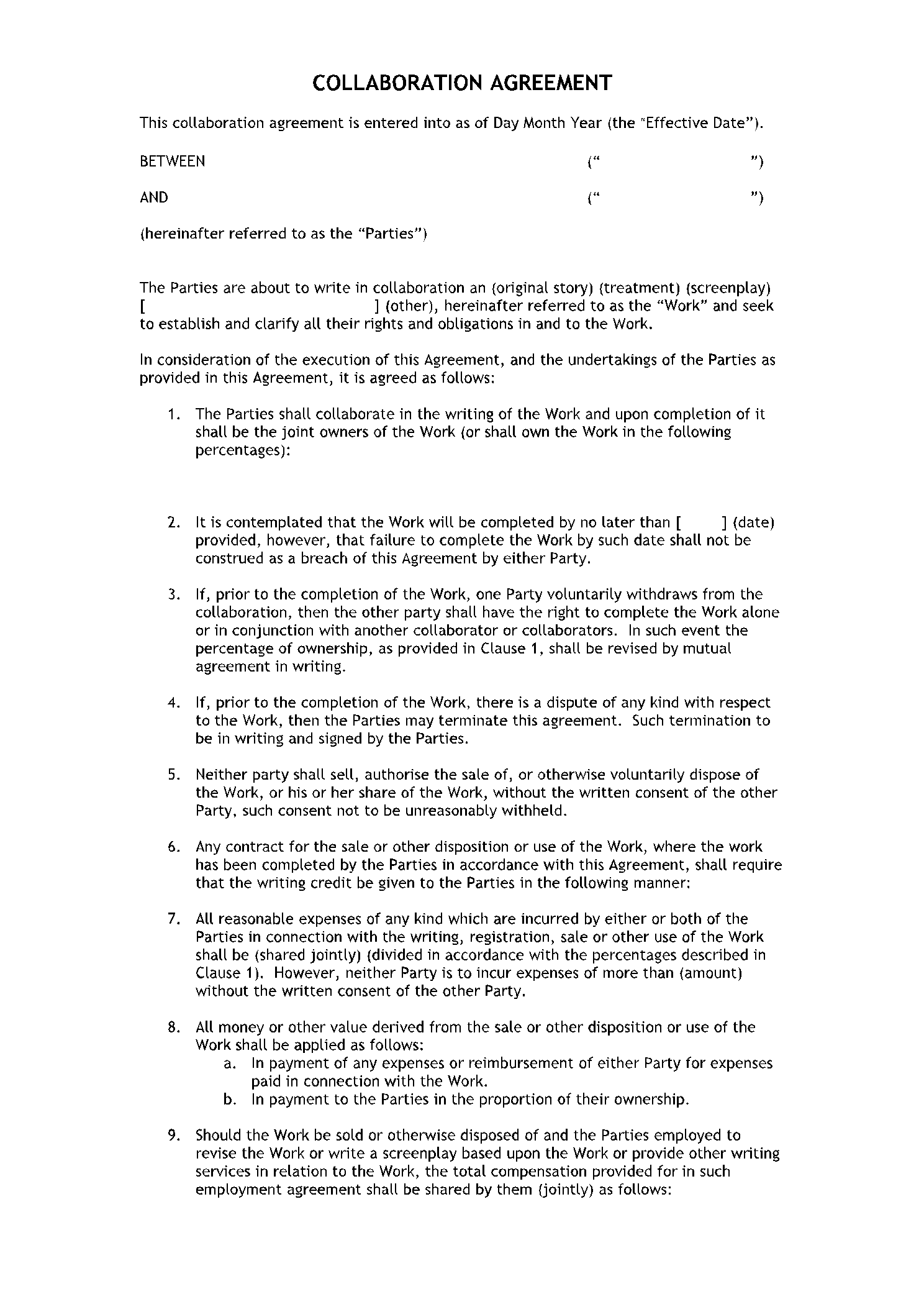 Collaboration Agreement Template (Free Download) - CocoSign