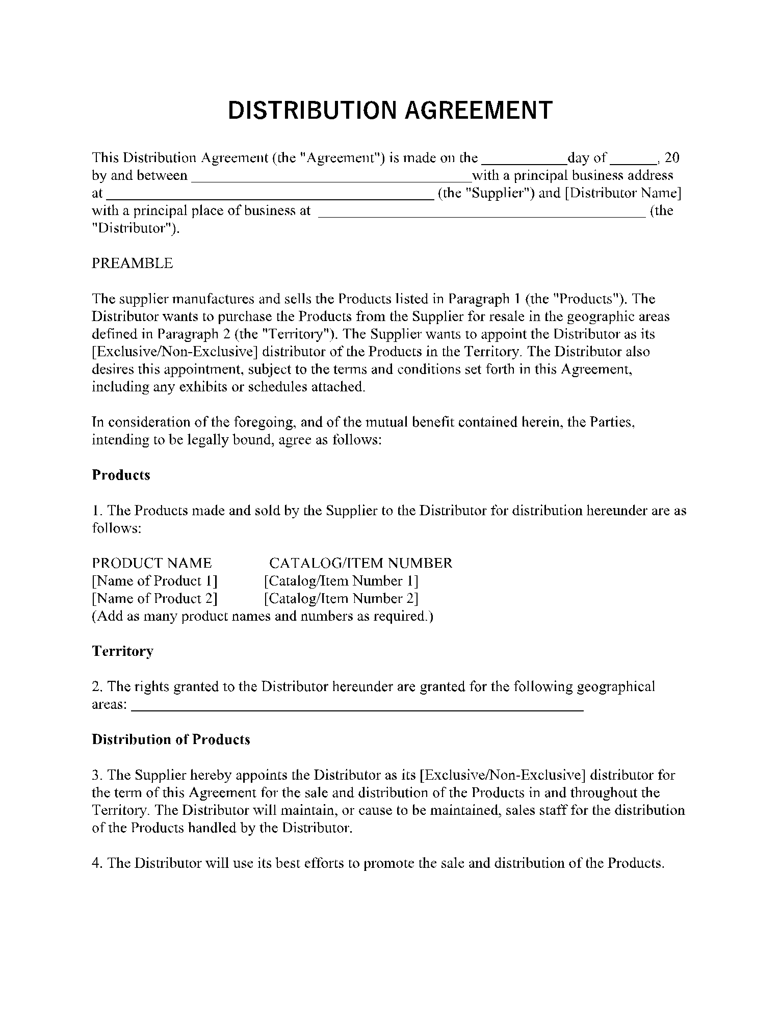 Distribution Contract Template