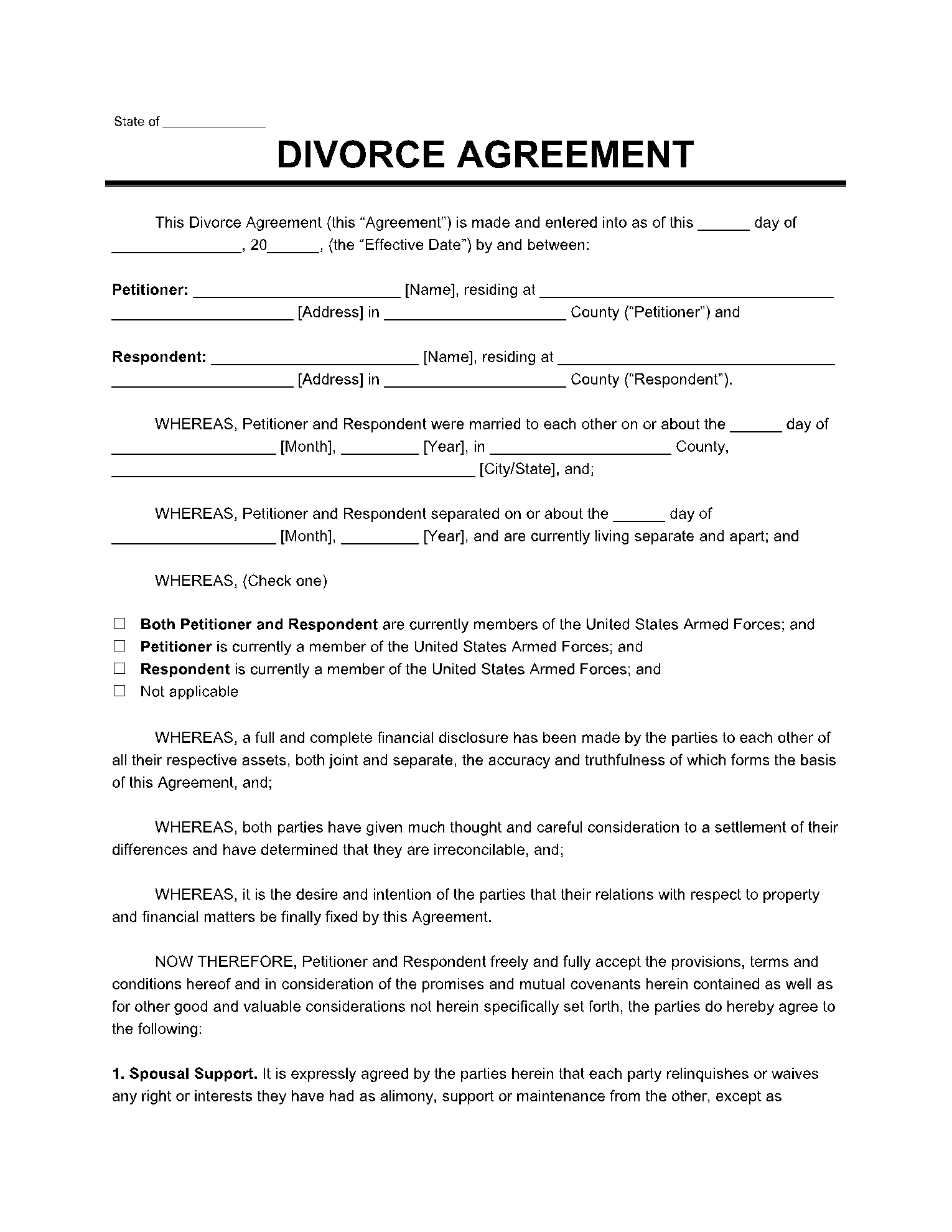 Divorce Settlement Agreement Example South Africa