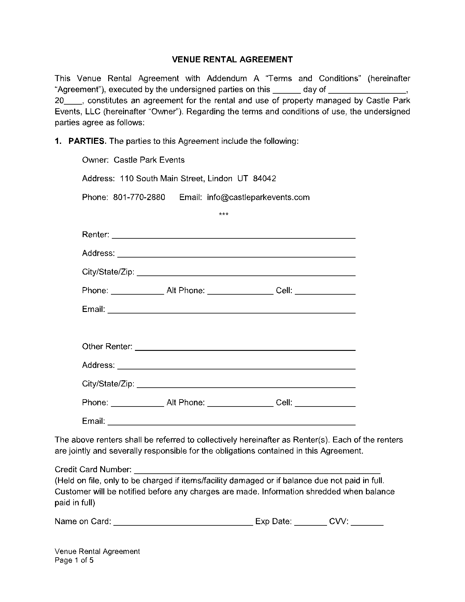 Venue Rental Agreement 1