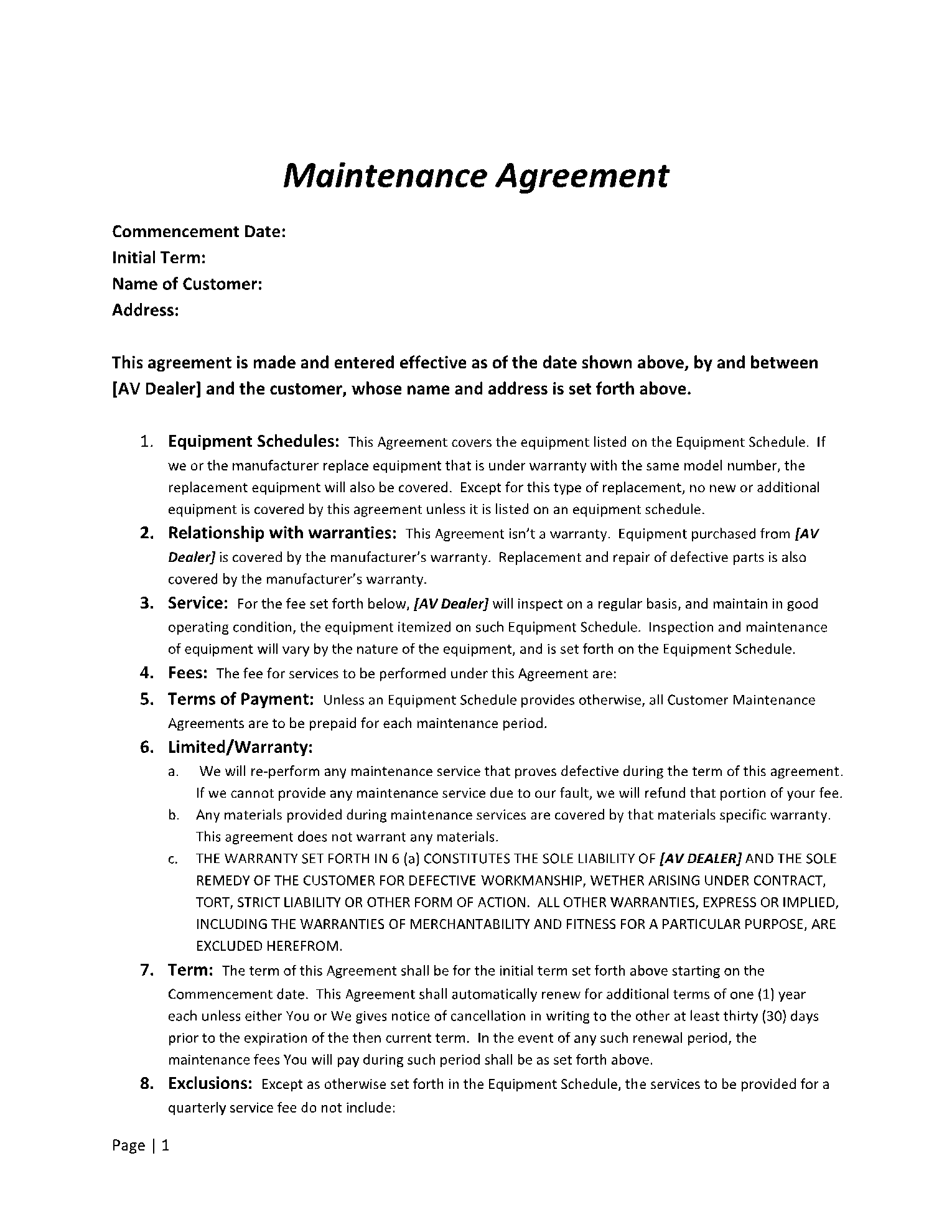 Maintenance Agreement 1