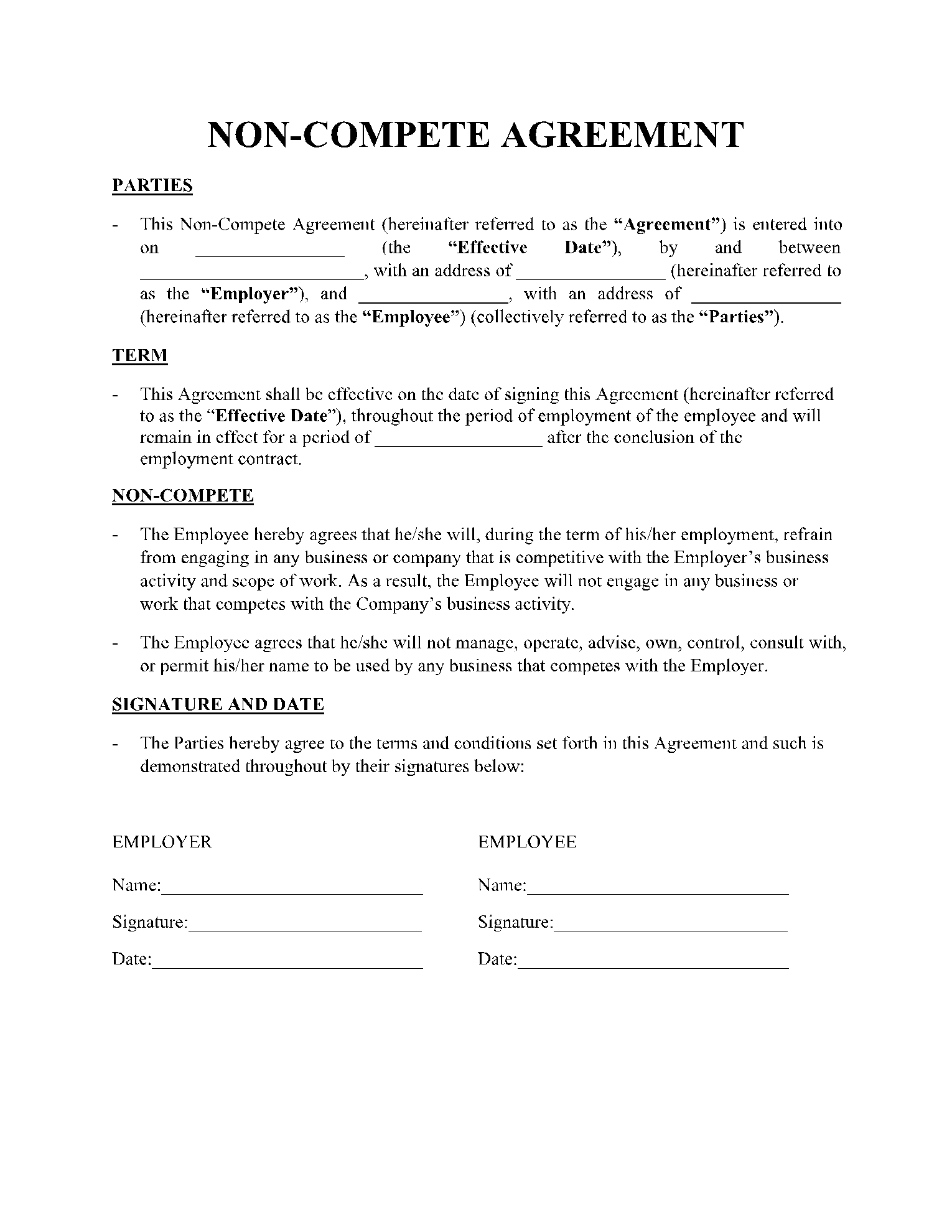 Non-Compete Agreement Template