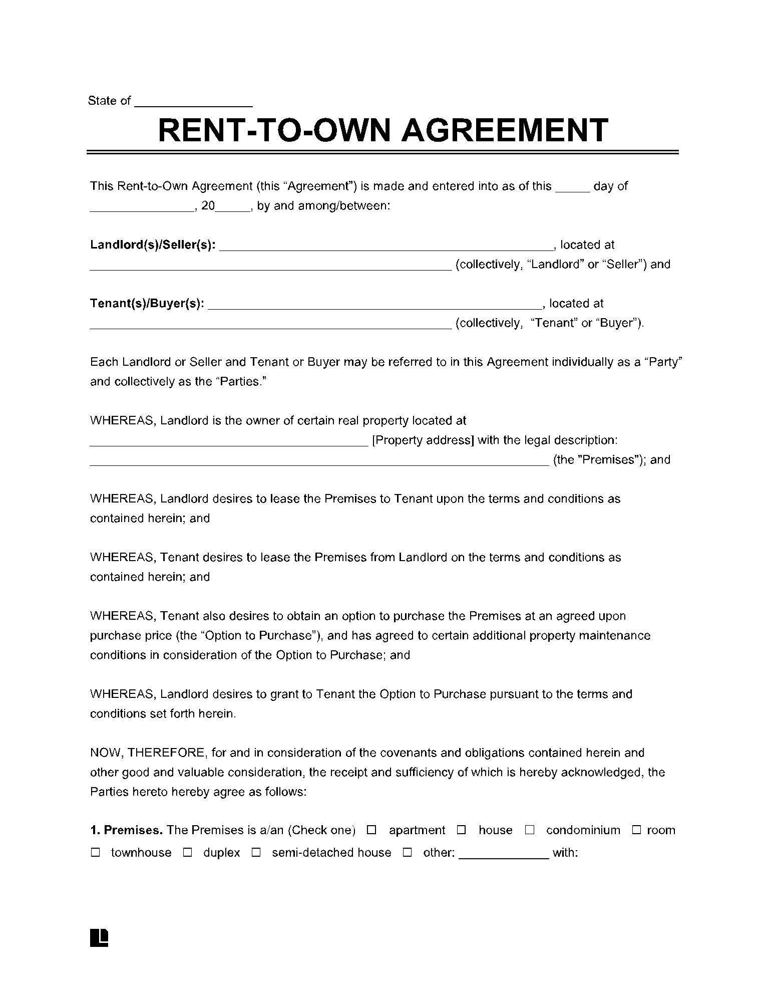 Rent to Own Agreement