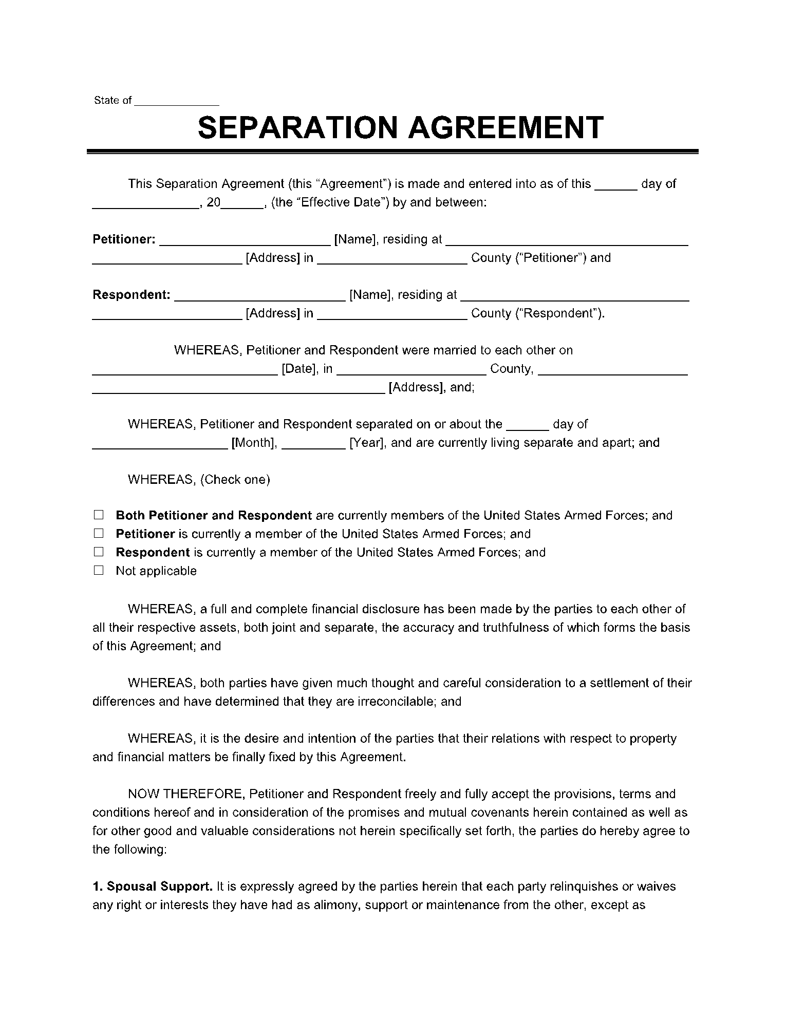 Separation Agreement Template 1