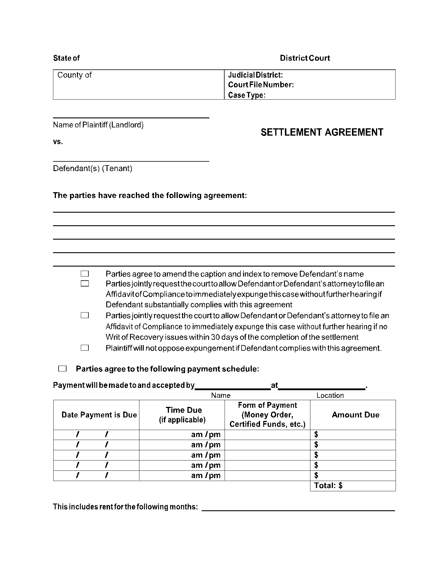 Settlement Agreement Template