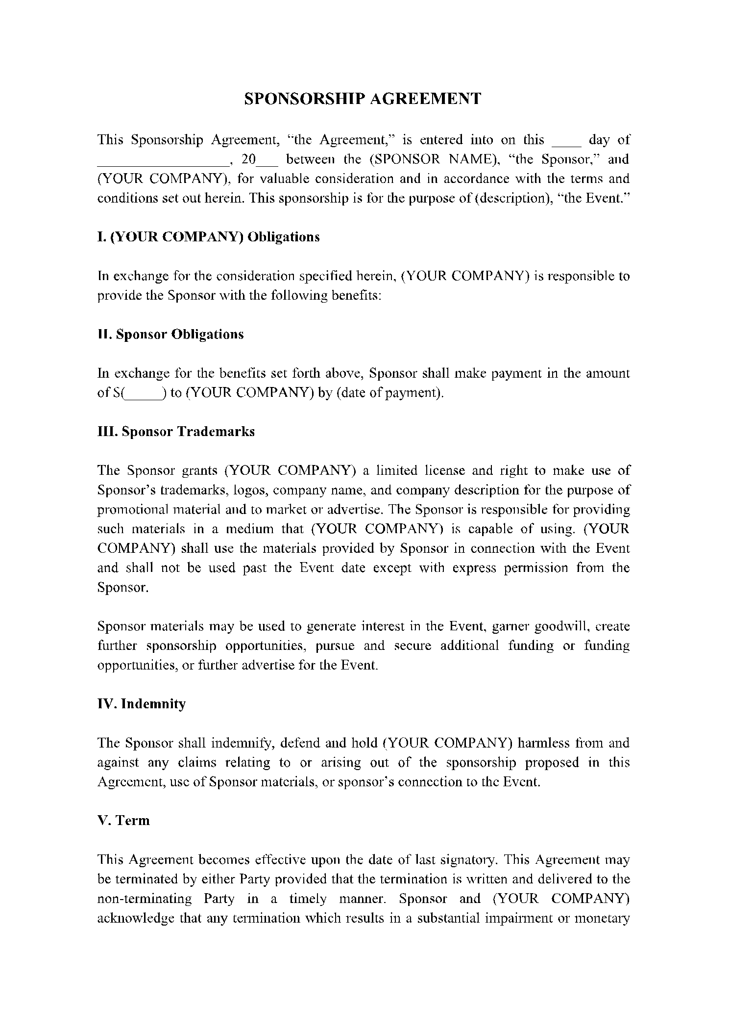 Sponsorship Agreement Template in 2021 (Free Download)