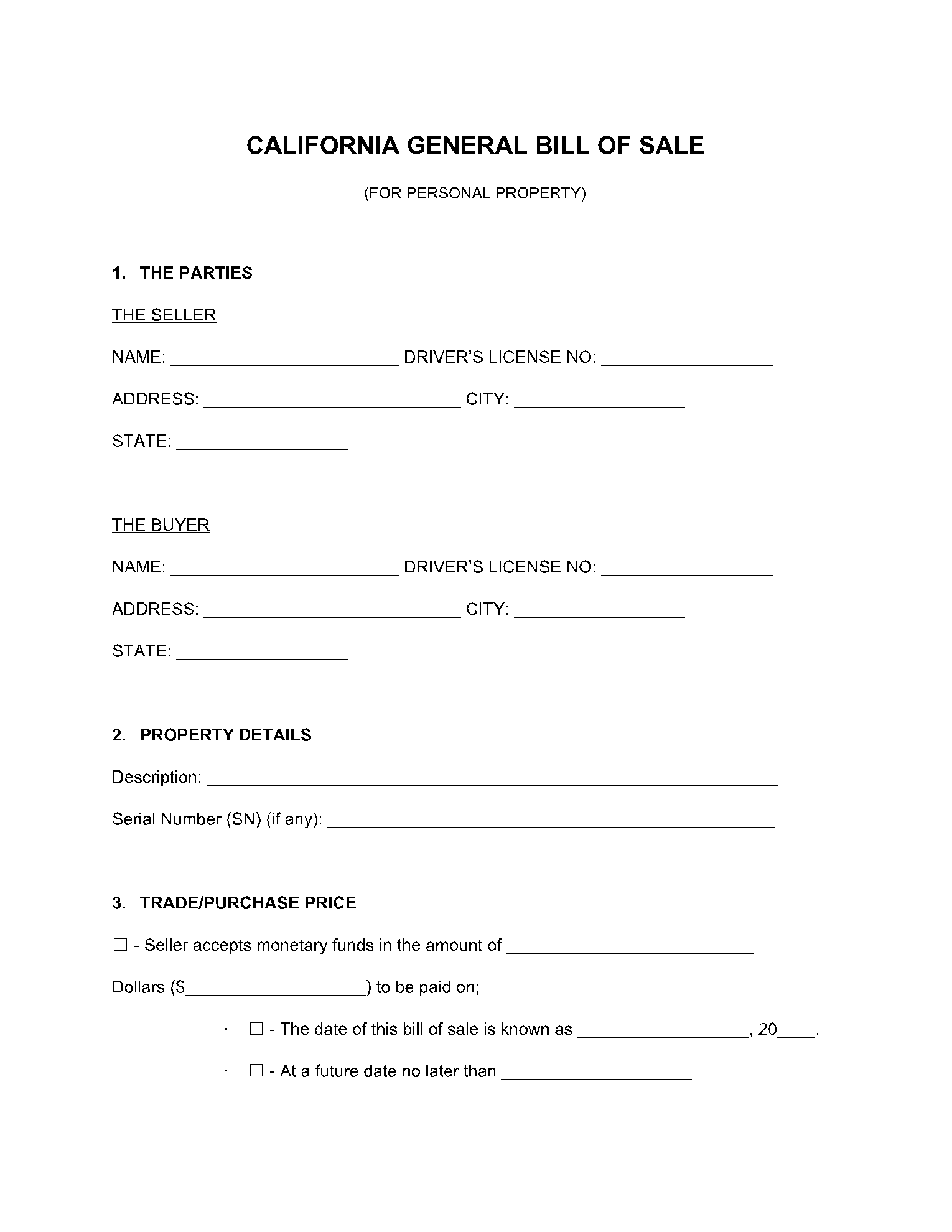 California Bill of Sale
