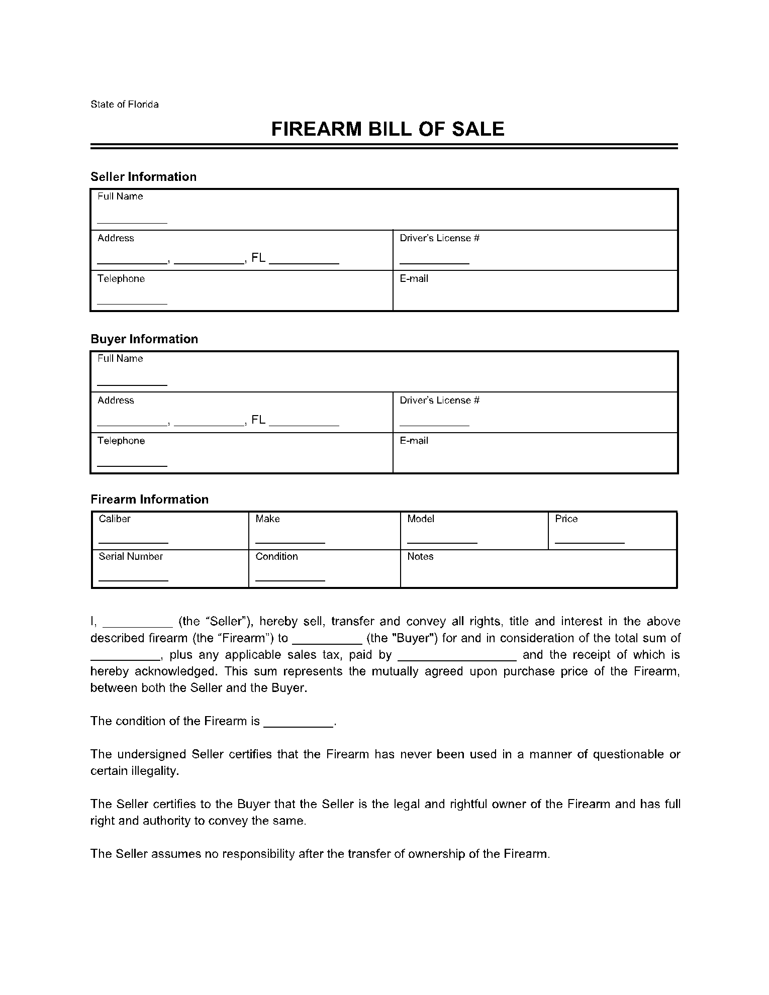 Florida Firearm Bill Of Sale 1