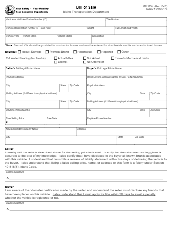 free idaho vehicle bill of sale template in 2021 cocosign