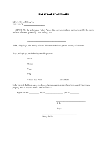 Free Louisiana Vehicle Bill of Sale Template | CocoSign