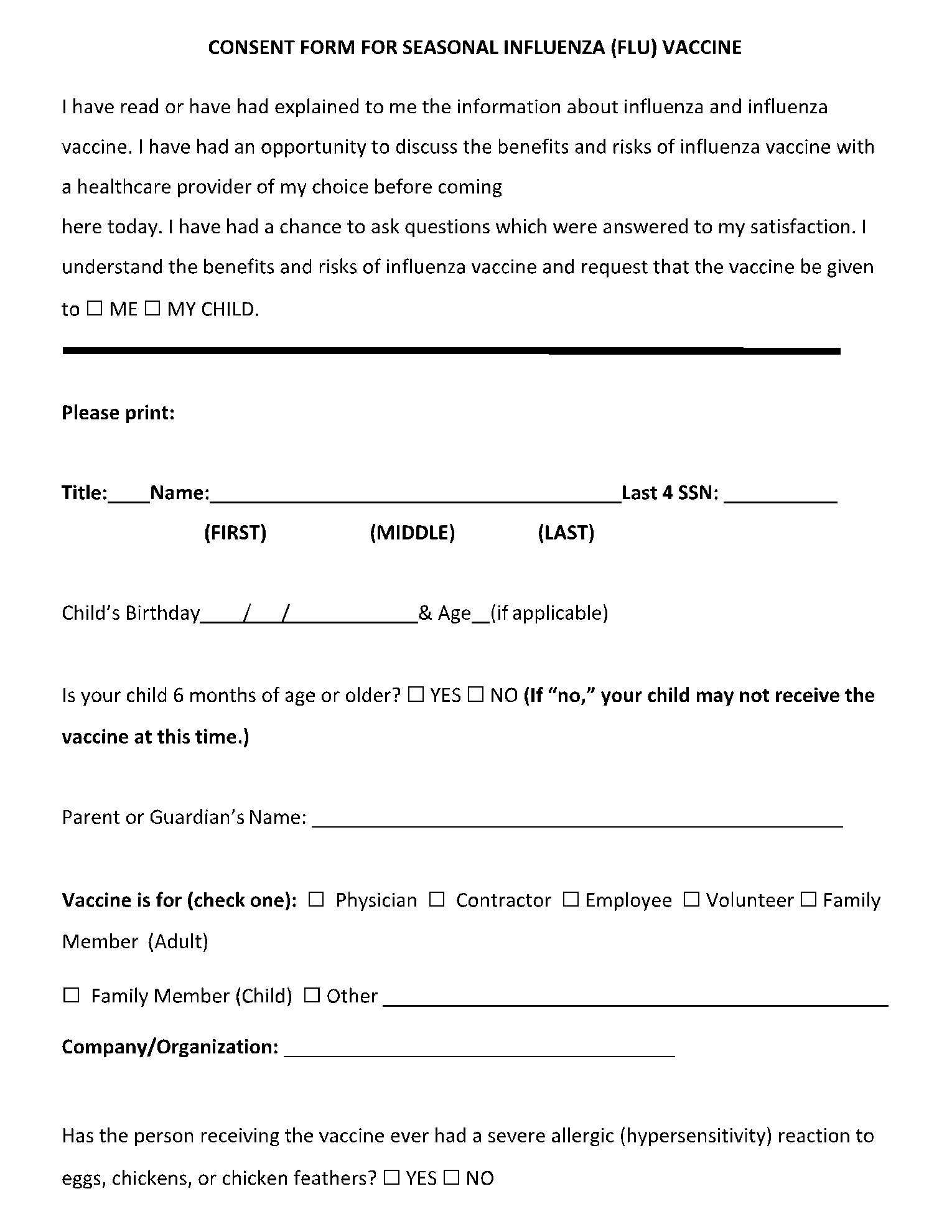 Printable Flu Vaccine Consent Form Template Printable Forms Free Online