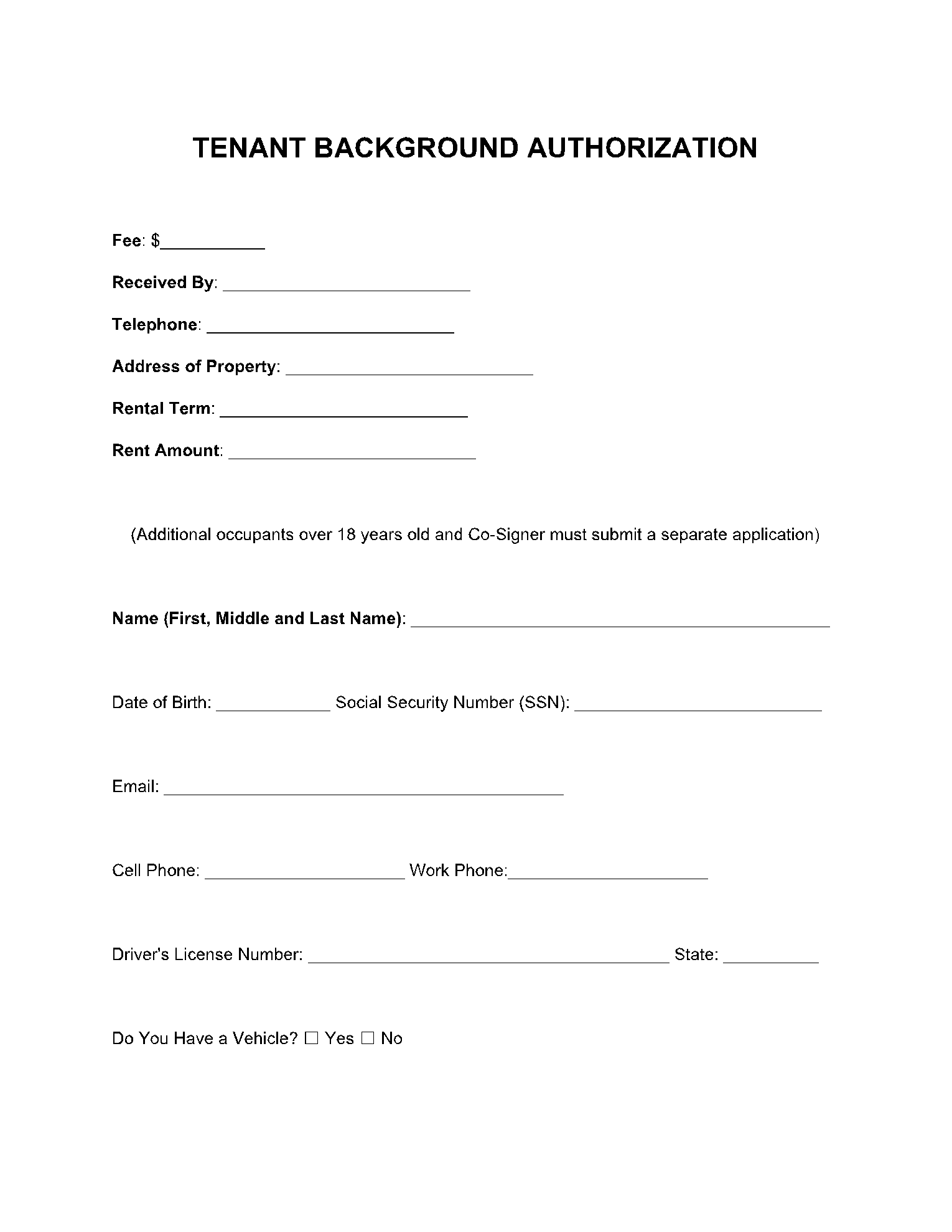 Tenant Background Check Form