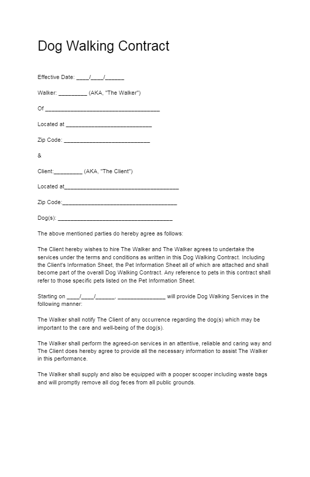 Dog Walking Contract Template Free Download (2020)