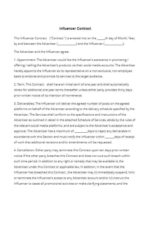 Influencer Contract Template in 2021 Free Sample CocoSign