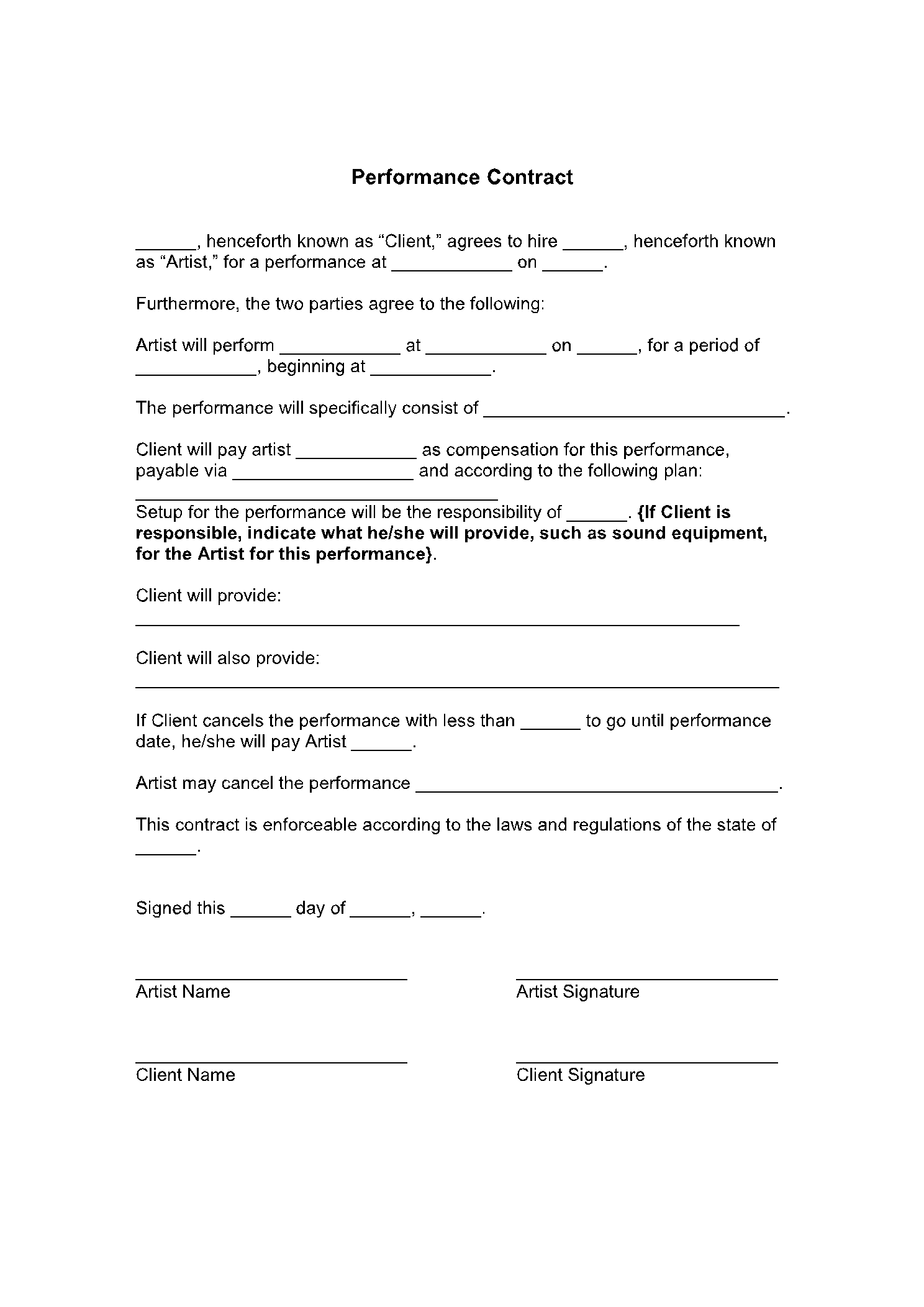 Dance Performance Contract Template