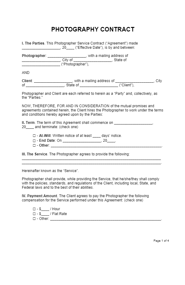 Photography Contract Template - Free Download - CocoSign