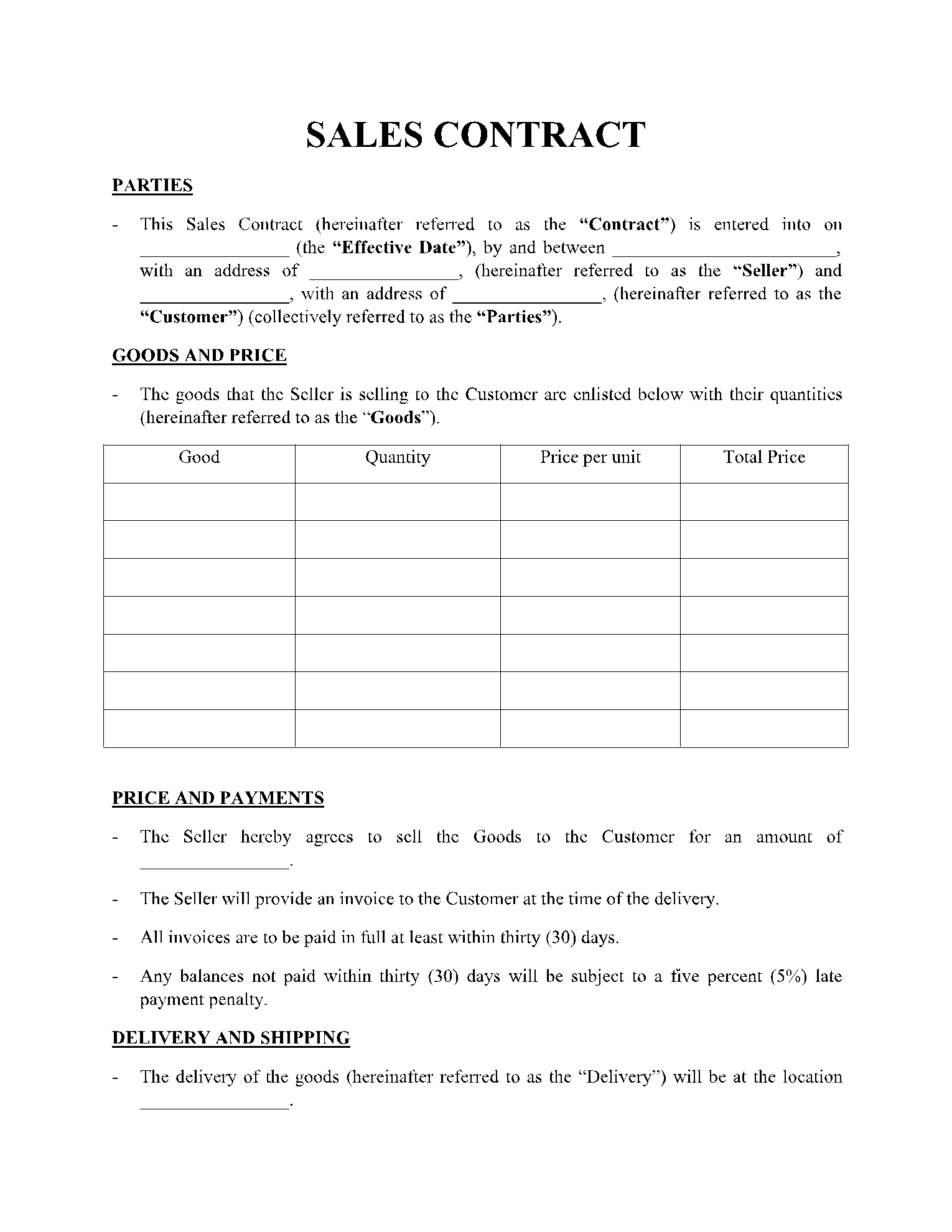 Contract Of Sale