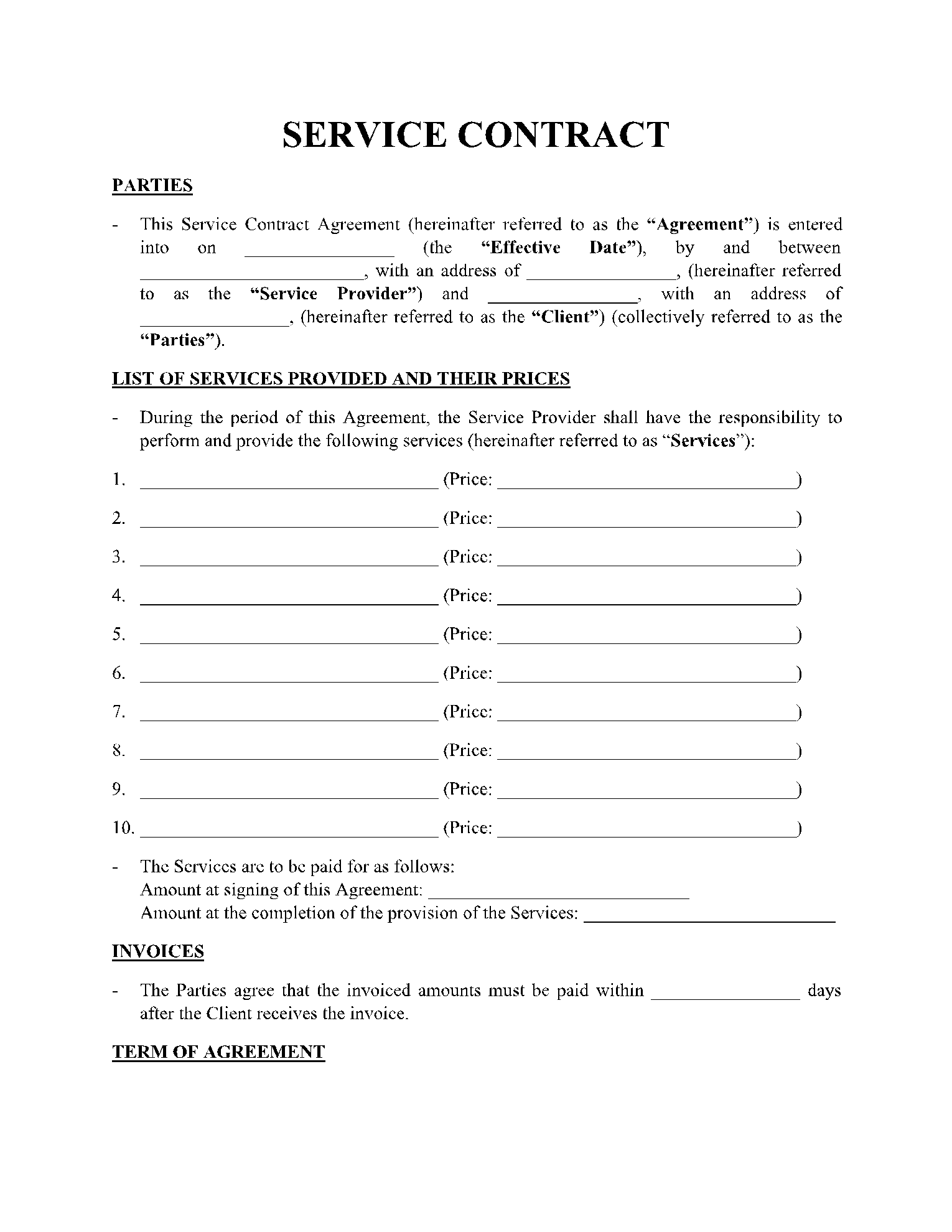 General Service Agreement Template