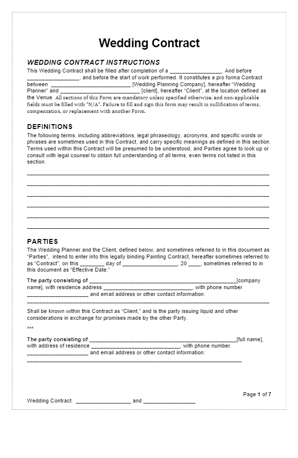 Wedding Contract Template in 2020: Download Free Sample