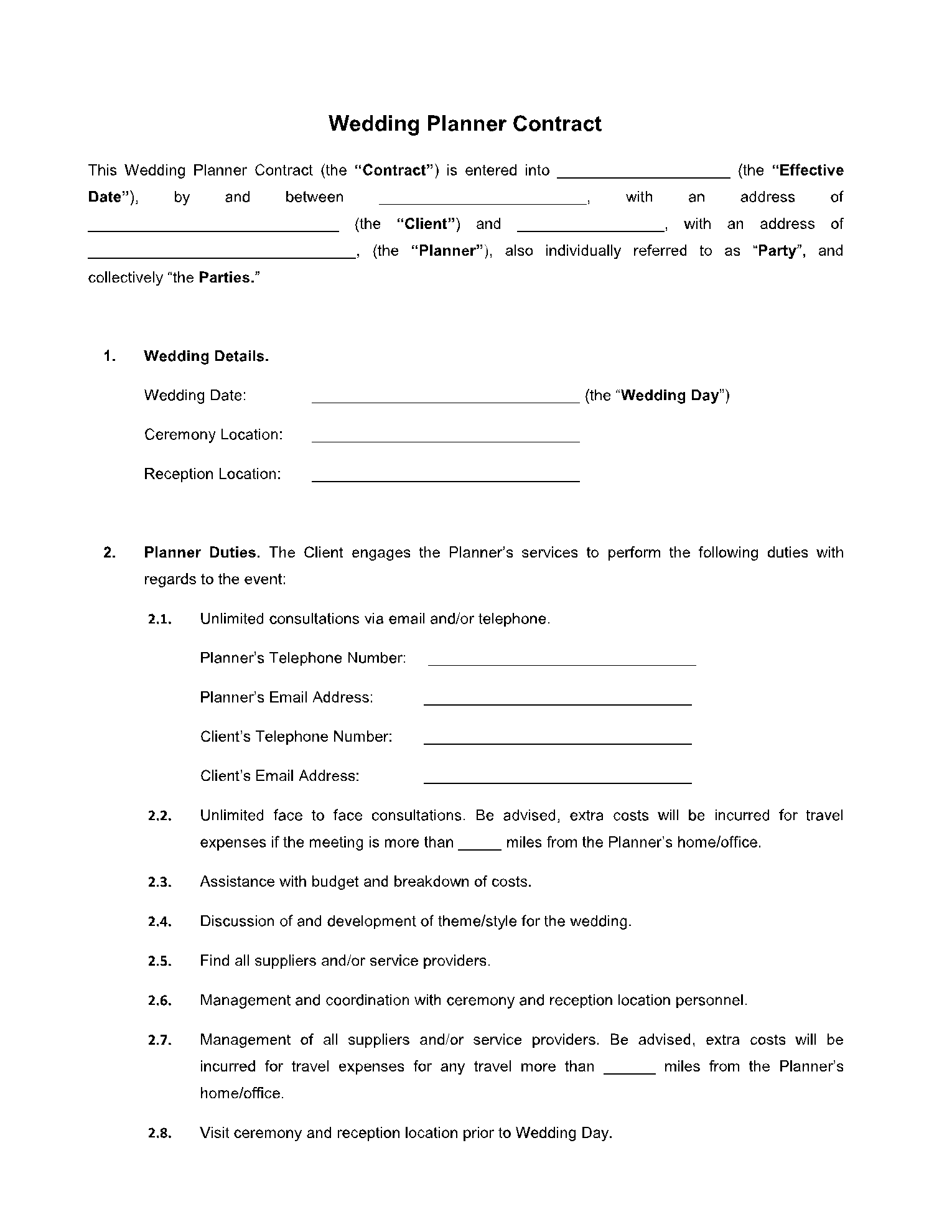 Free Wedding Coordinator Contract Template