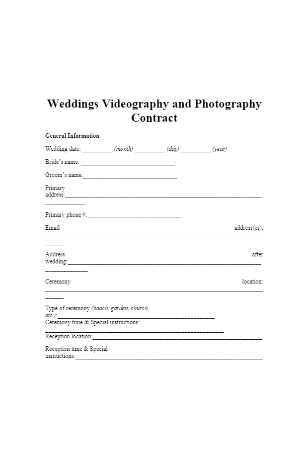 Free Wedding Videography Contract Template In 2021 CocoSign