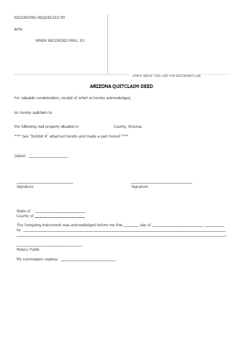 Arizona Quit Claim Deed Form (100% Free) | CocoSign