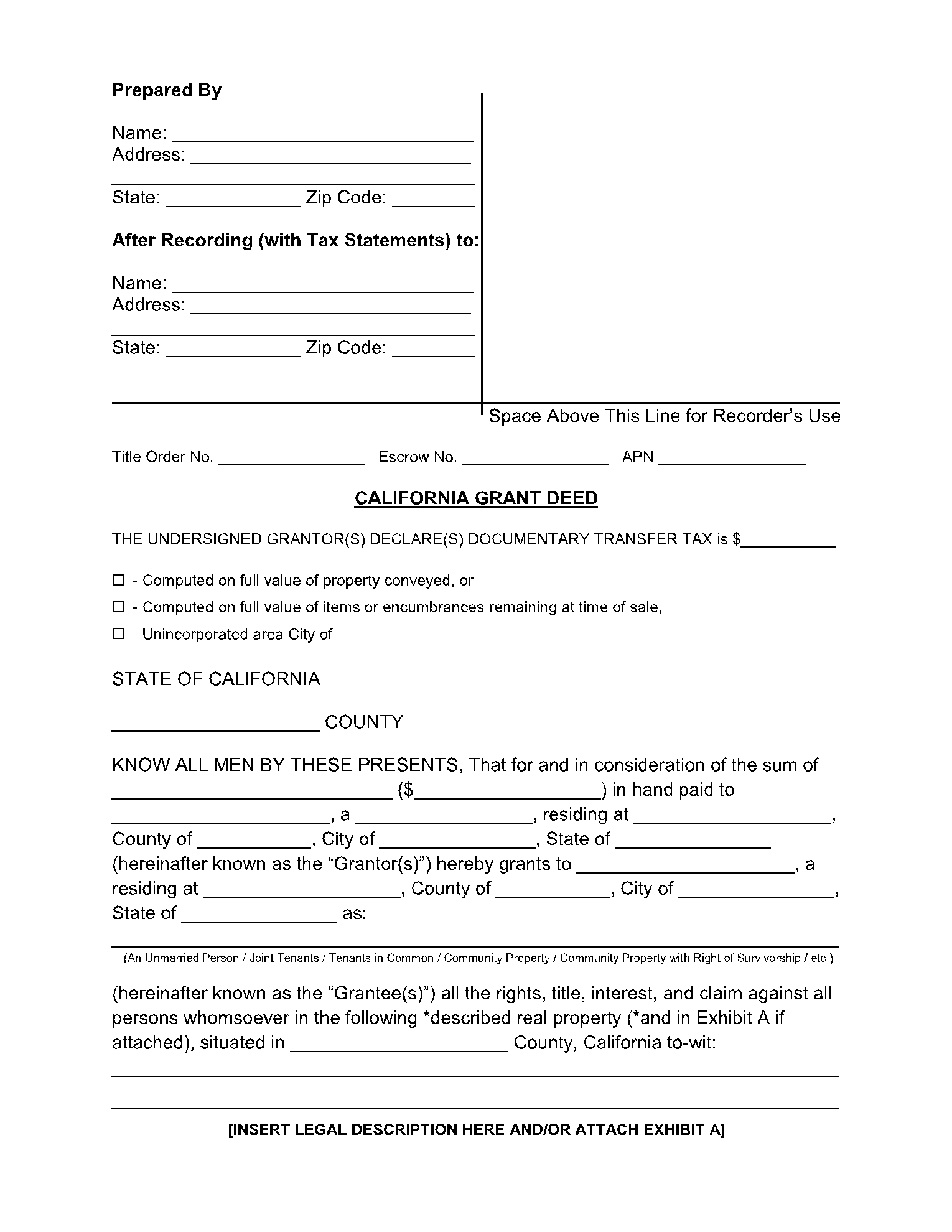 California Grant Deed Form