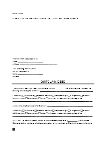 Nevada Quit Claim Deed Form (Free Template) | CocoSign