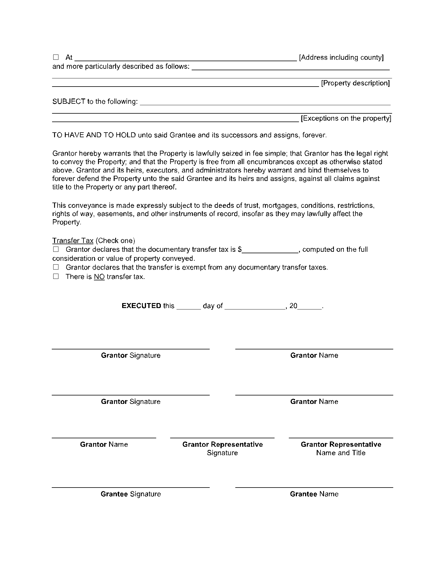 Warranty Deed Sample Florida