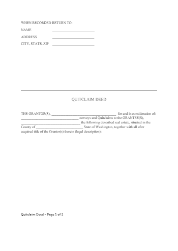 Free Washington Quit Claim Deed Form Pdf Word Eforms Vrogue