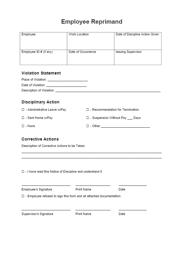 Free Employee Reprimand Forms 2021 | PDF | CocoSign