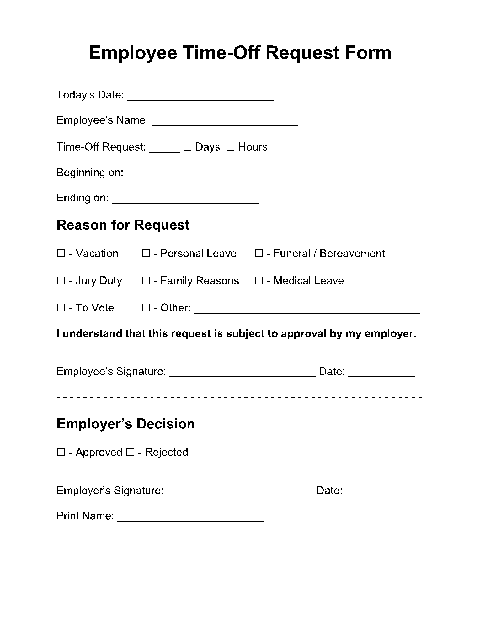 Time off Request Form