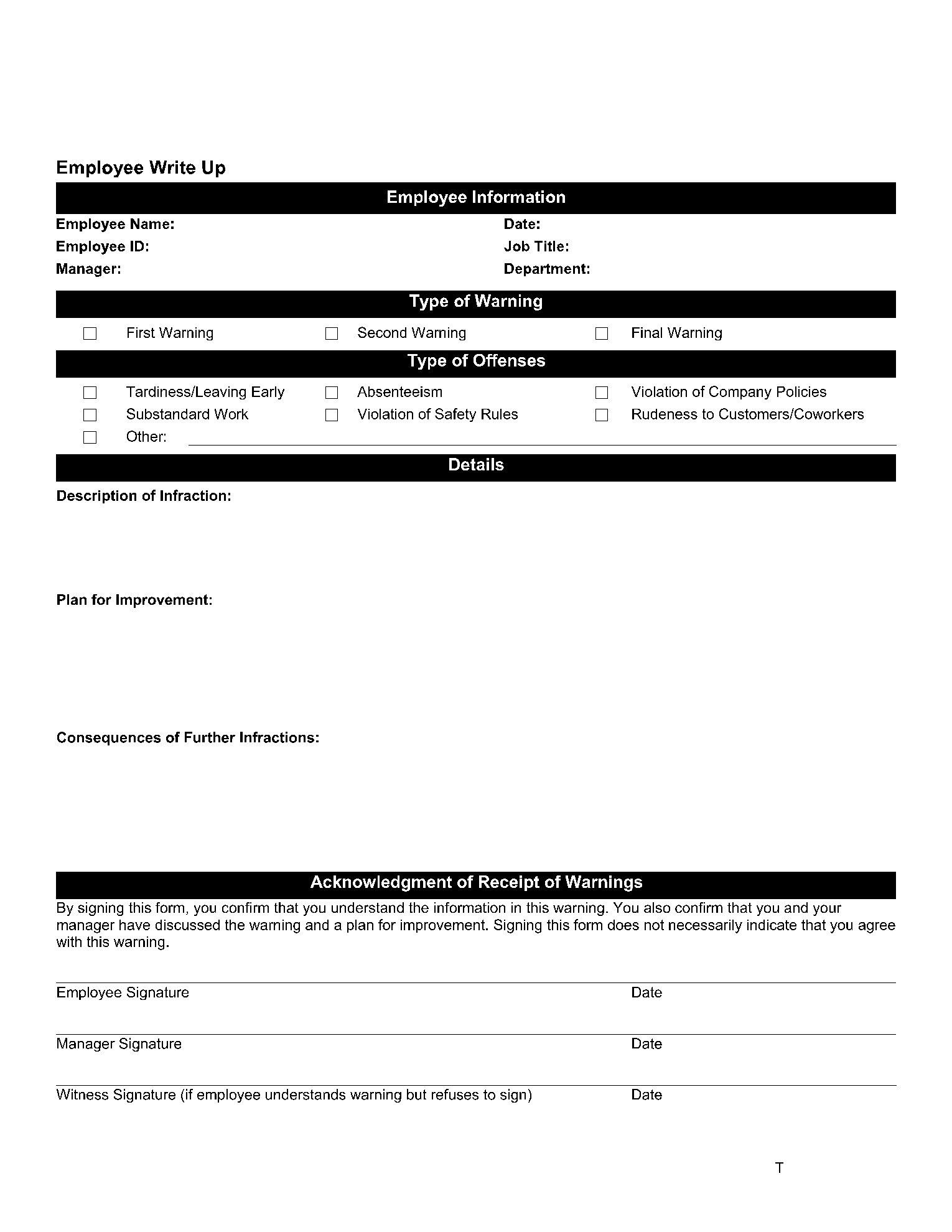 Employee Write Up Form Pdf Sample Templates Sample Te 2994