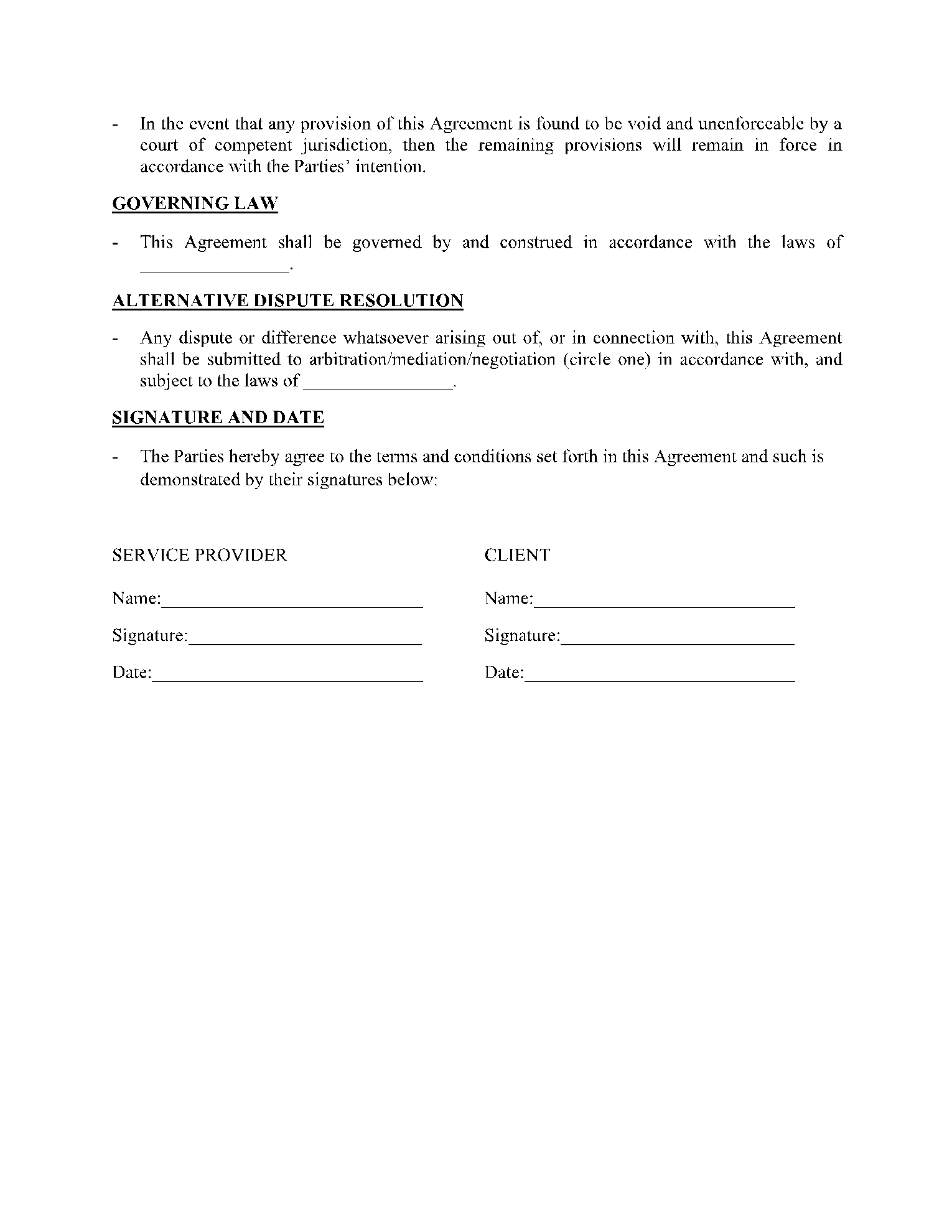Professional Service Agreement Template