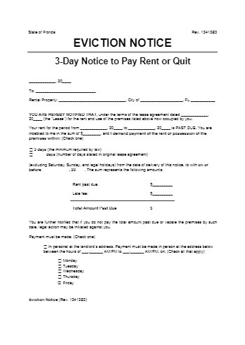 florida 3 day notice to pay or quit form free download cocosign