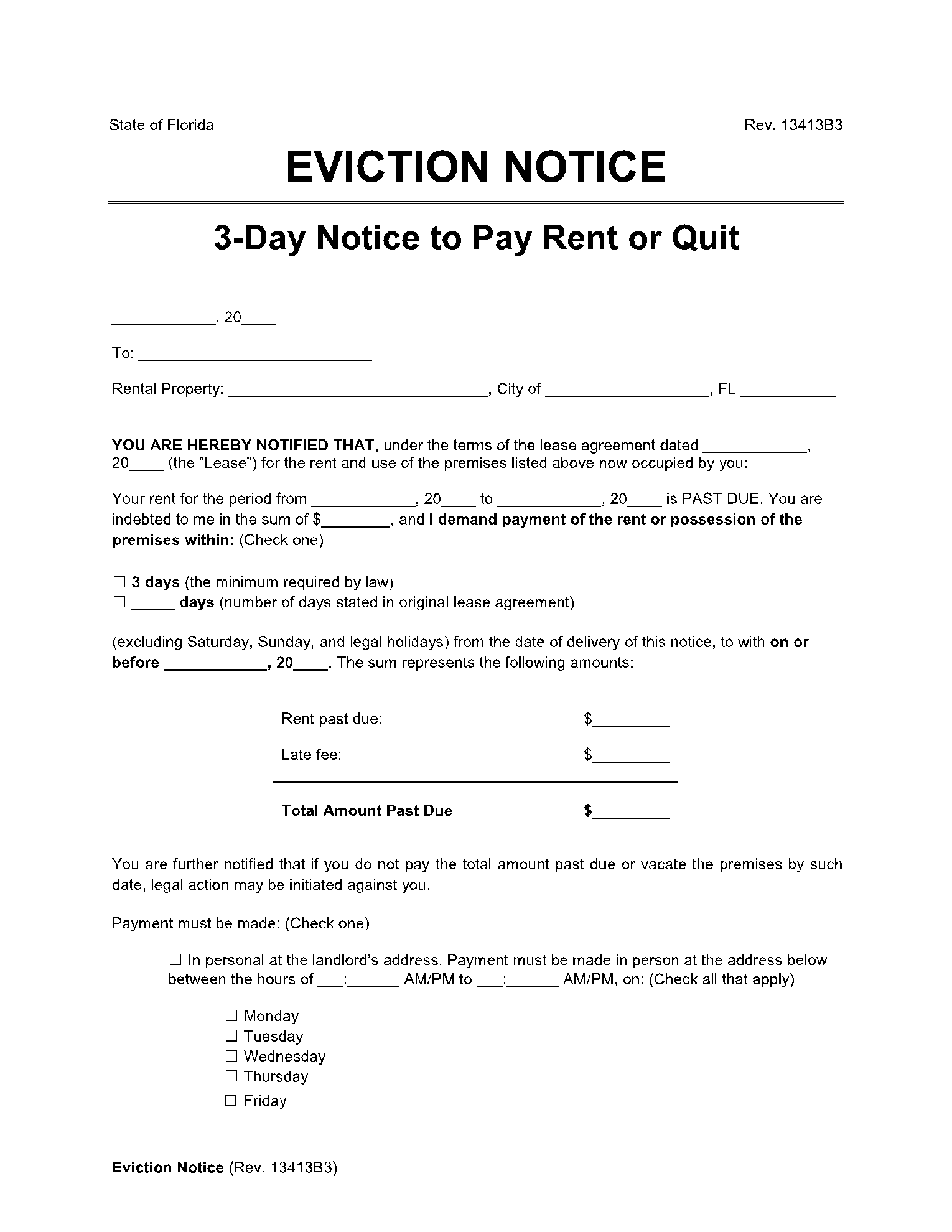 florida 3 day notice to pay or quit form free download cocosign