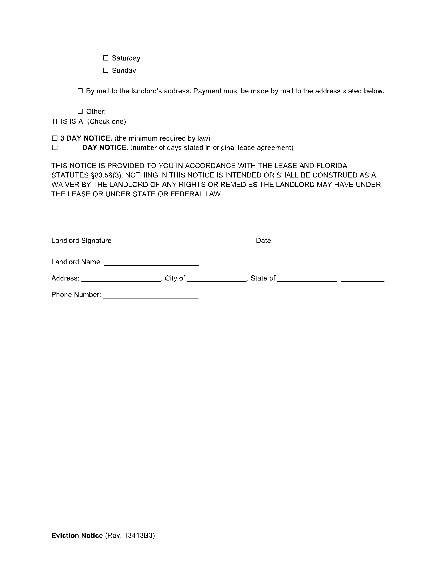 Florida 3 Day Notice Template