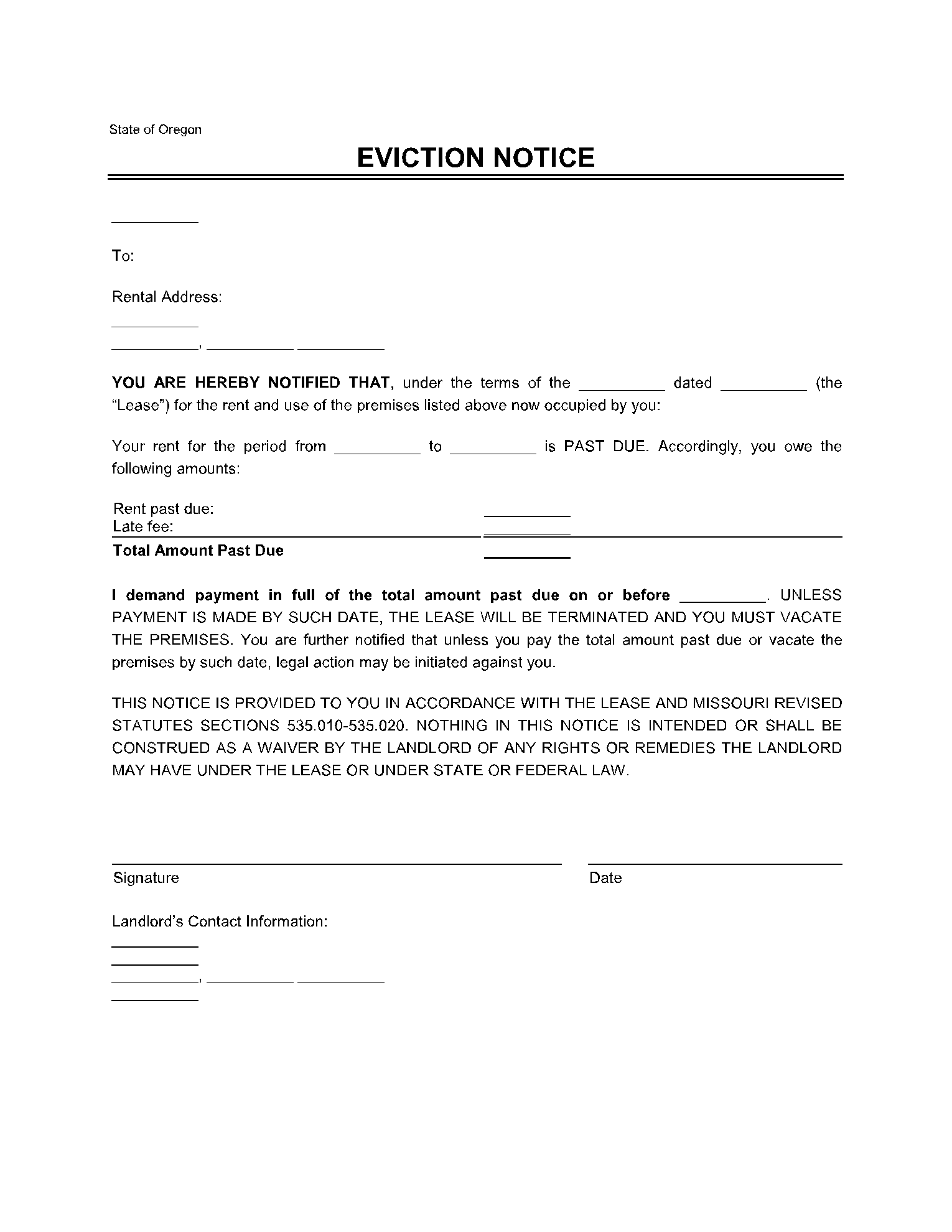 Oregon Eviction Notice