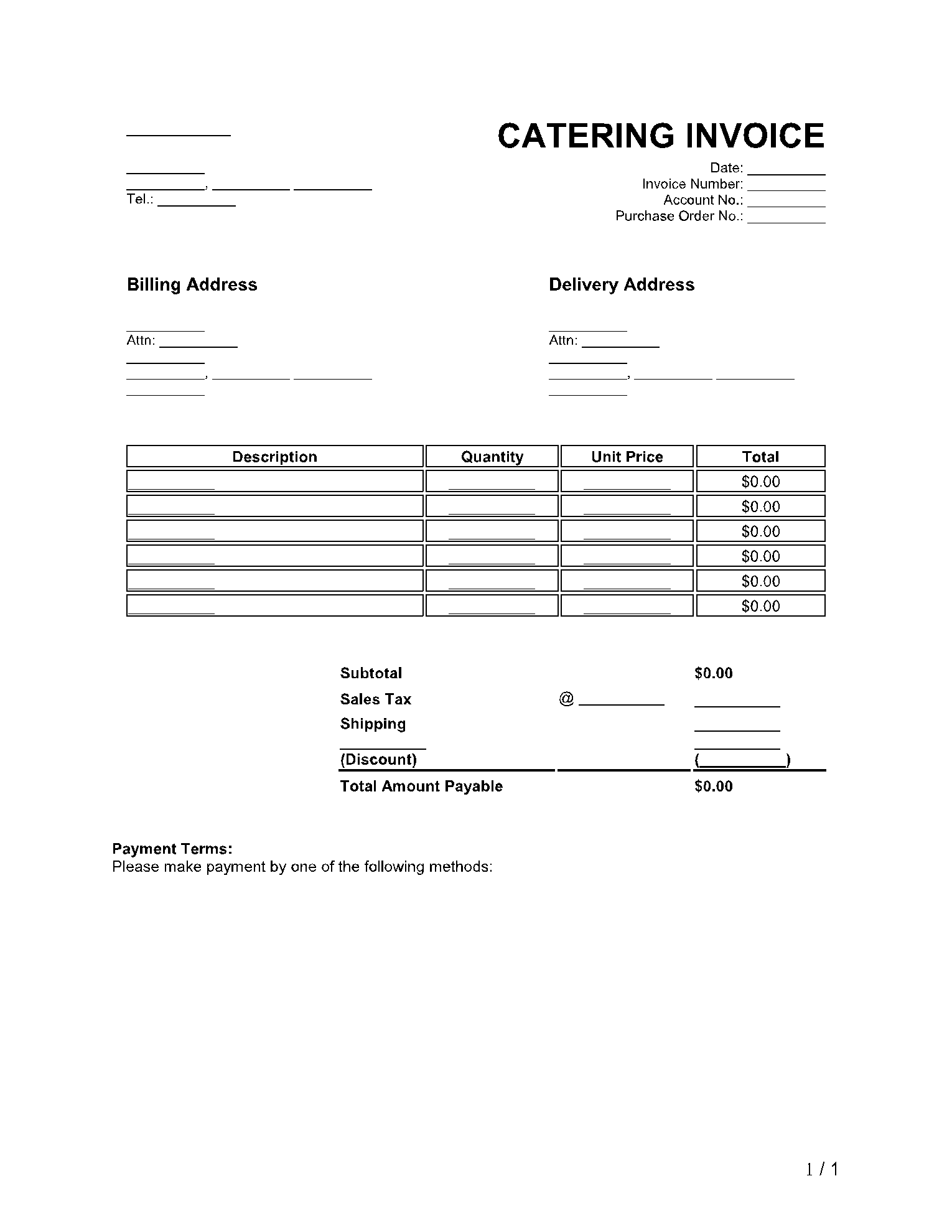 Catering Receipt Template