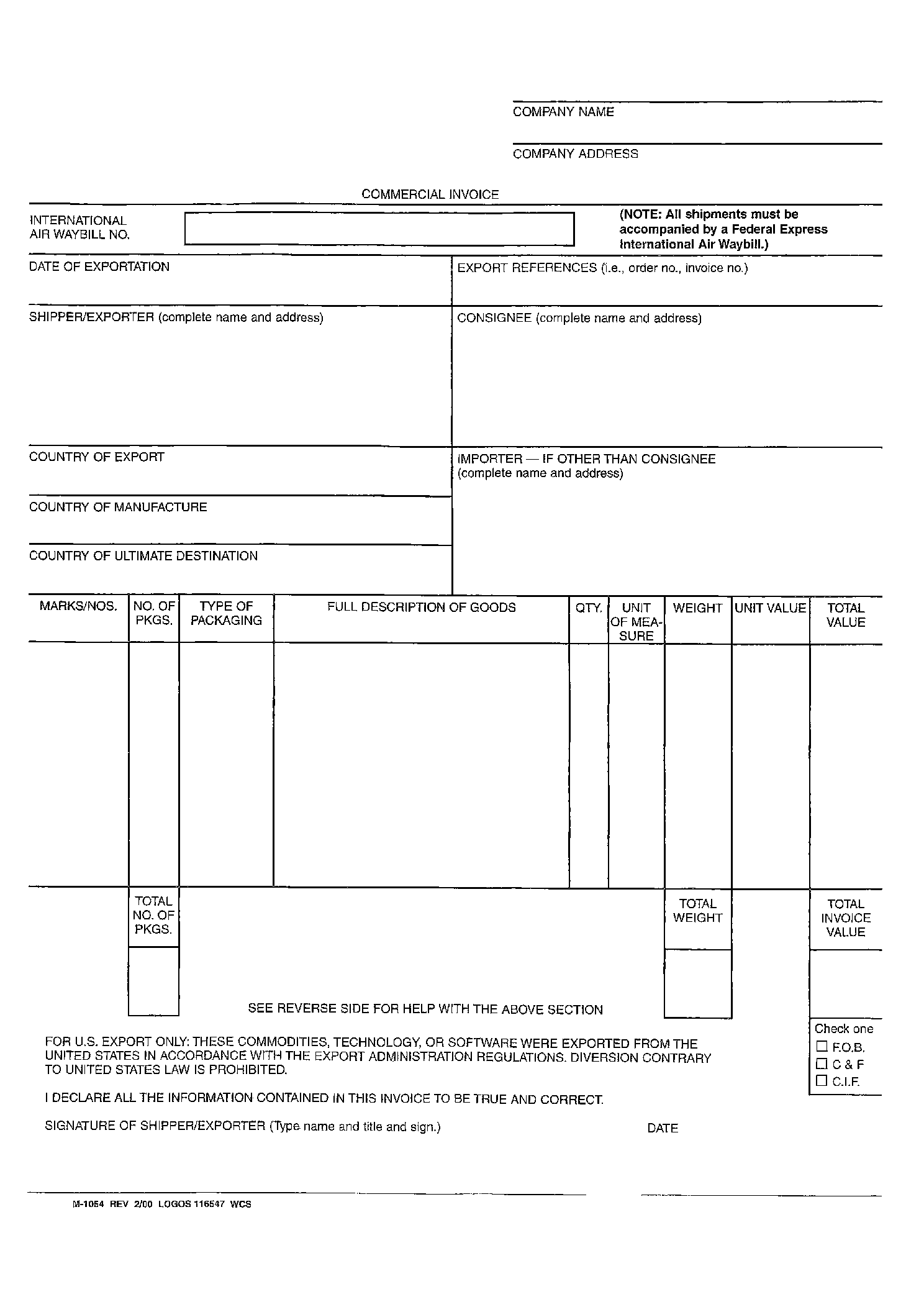 commercial invoice free template