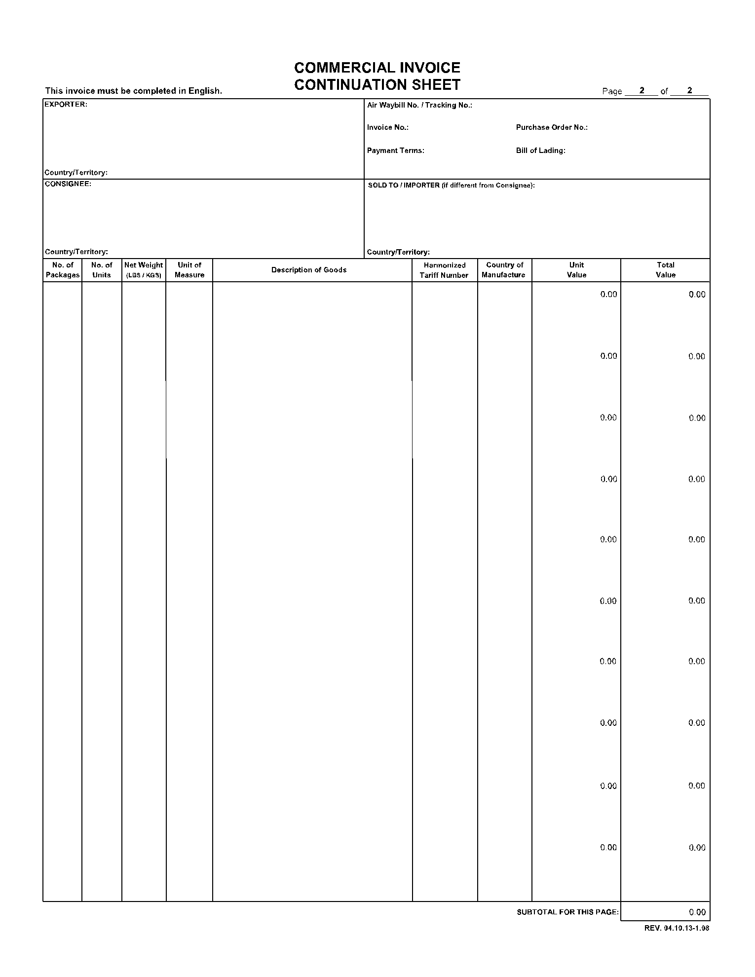 commercial invoice template for fedex