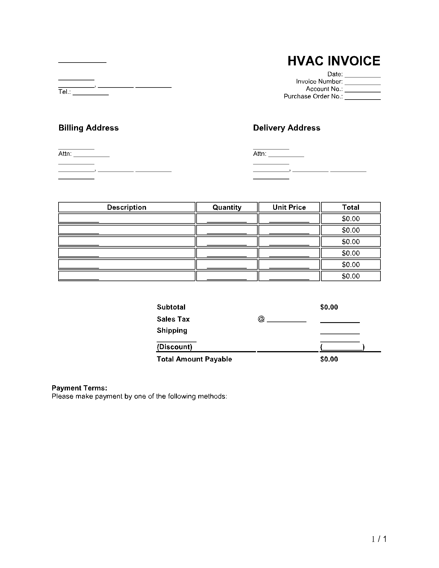 HVAC Invoice Template HVAC Invoice Template