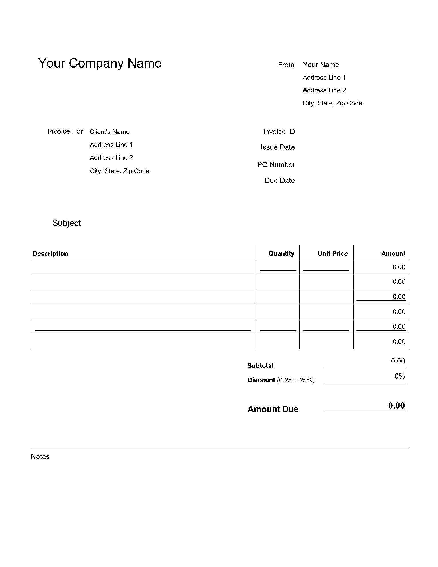 Printable Invoice 8.5 x 11 Tax Invoice Editable PDF Invoice Template