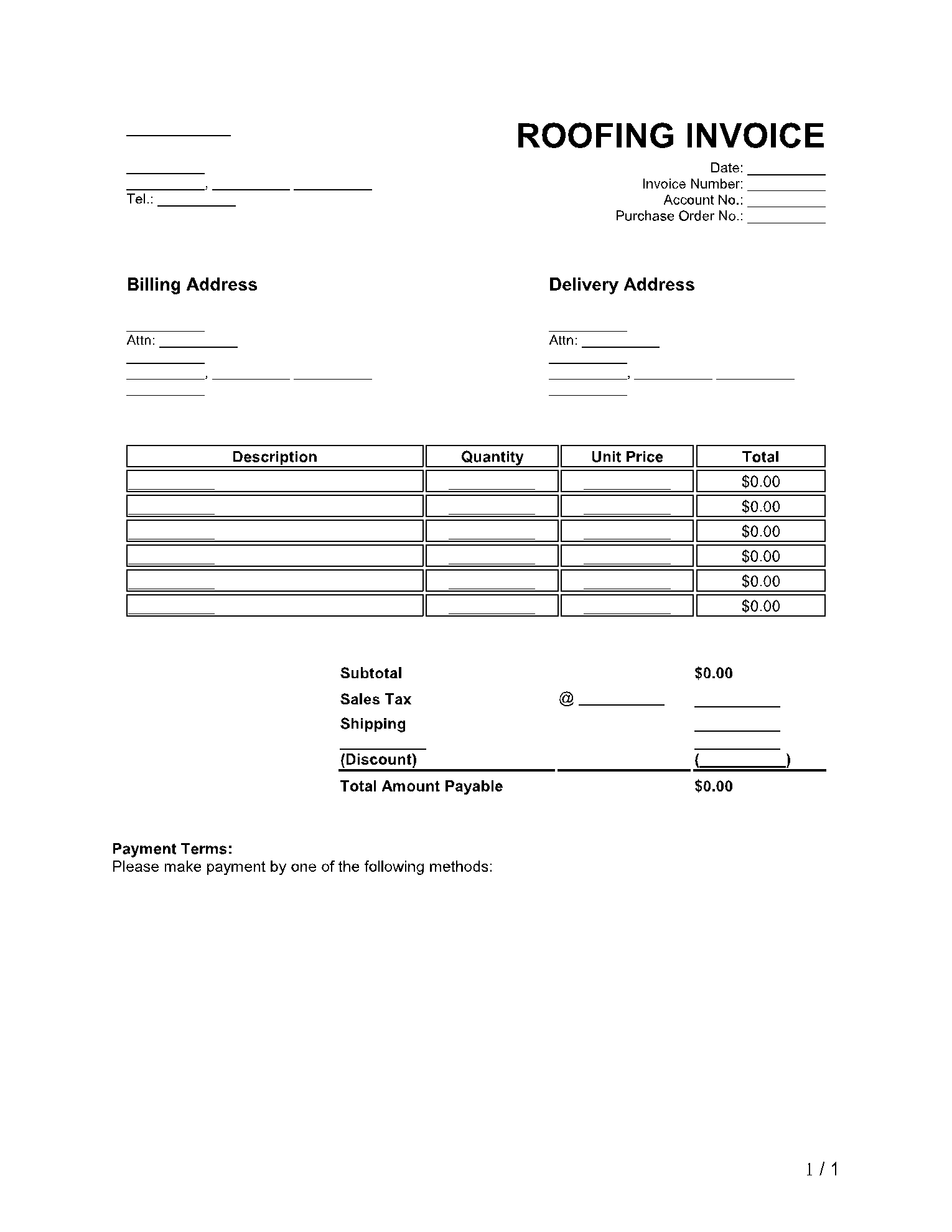 Roofing Invoice Template Free