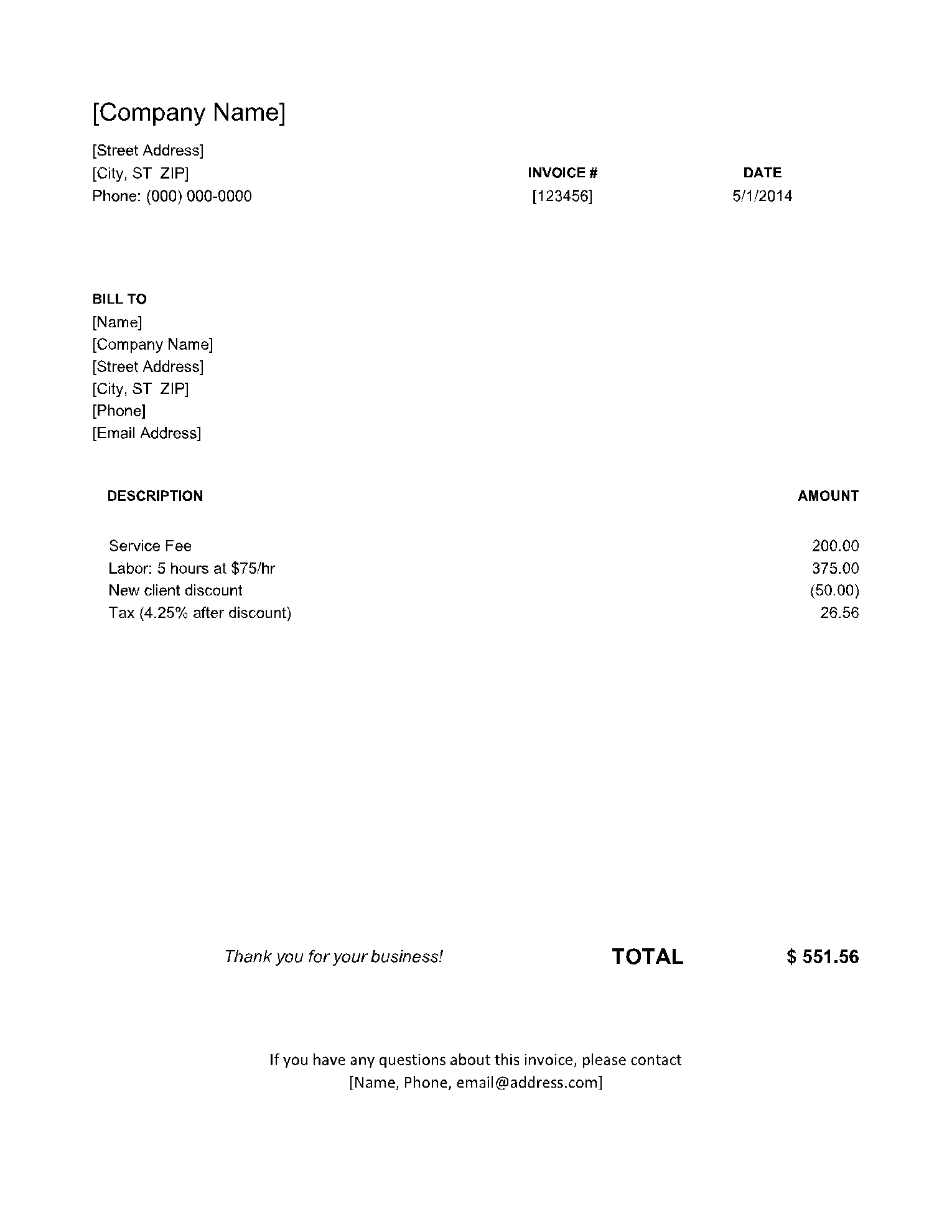 Invoice Format in Word