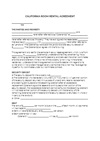 free california room rental agreement pdf sample cocosign