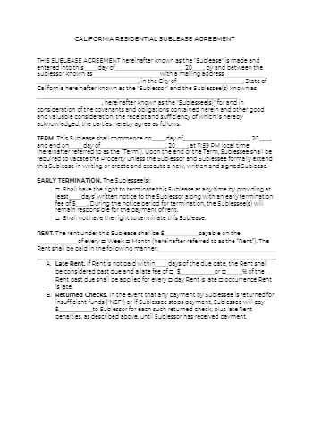 Free California Sublease Agreement Template - CocoSign