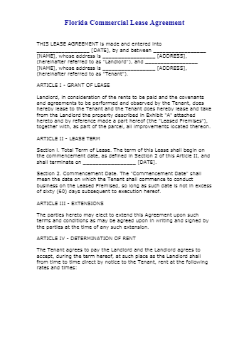 Florida Commercial Lease Agreement (100% Free) | CocoSign